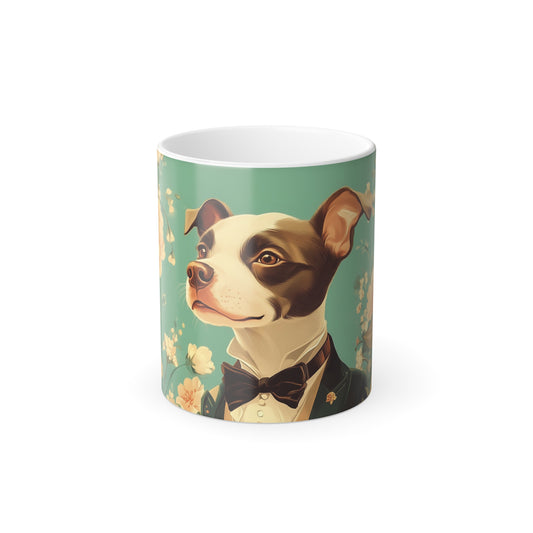 Edwardian Elegance Edition™: Refined Pup in Florals | Color Morphing Coffee Mug, 11oz |