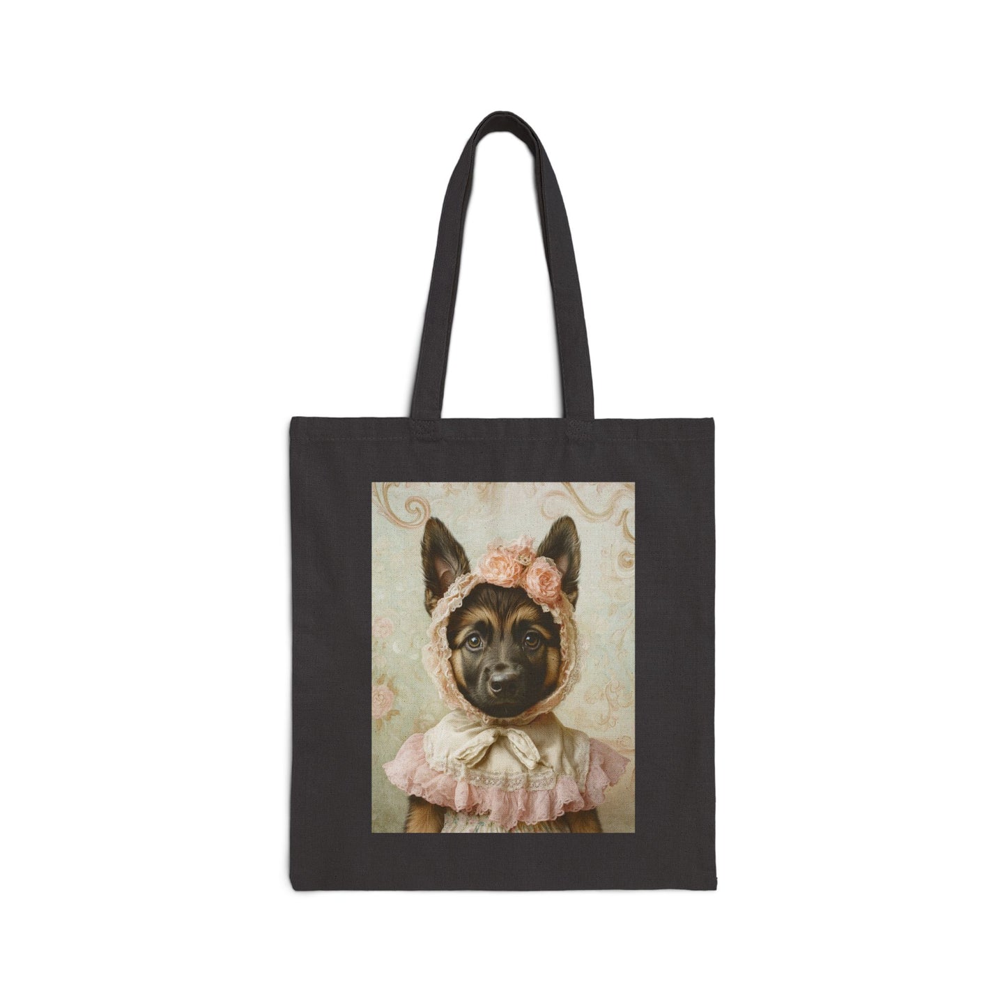 German Shepherd in Lace Bonnet: "Pastoral Guardian" | Canvas Tote Bag | Puppy Love Edition™