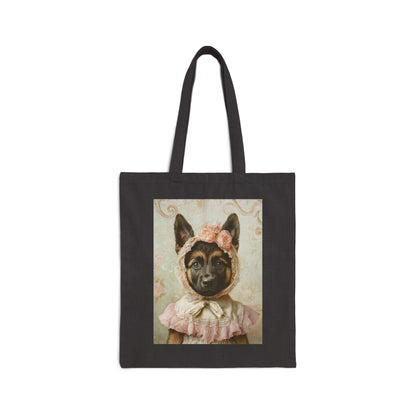 German Shepherd in Lace Bonnet: "Pastoral Guardian" | Canvas Tote Bag | Puppy Love Edition™