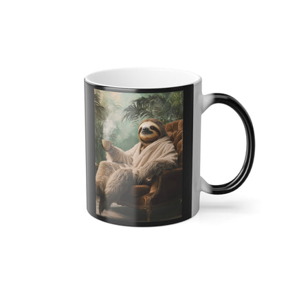 Sloth in Bathrobe: "The Relaxed Royal" | Color Morphing Coffee Mug, 11oz | Pawgue Chic Edition™