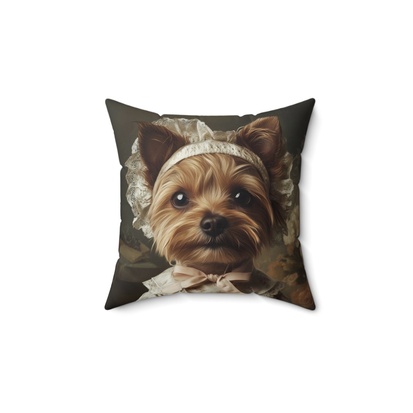 Yorkshire Terrier in Victorian Gown: "Gentle Grace" | Spun Polyester Square Pillow | Puppy Love Edition™