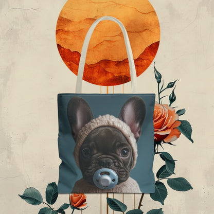 French Bulldog in Cozy Knit Sweater: "Bundle of Joy" | Tote Bag (AOP) | Puppy Love Edition™