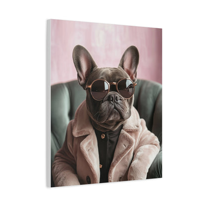 French Bulldog in Pink Coat: "Chic Canine Sophistication." | Matte Canvas Print, Stretched, 1.25 | Pawgue Chic Edition™