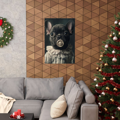 French Bulldog in Striped Baby Gown: "Vintage Cherub" | Matte Vertical Posters | Puppy Love Edition™