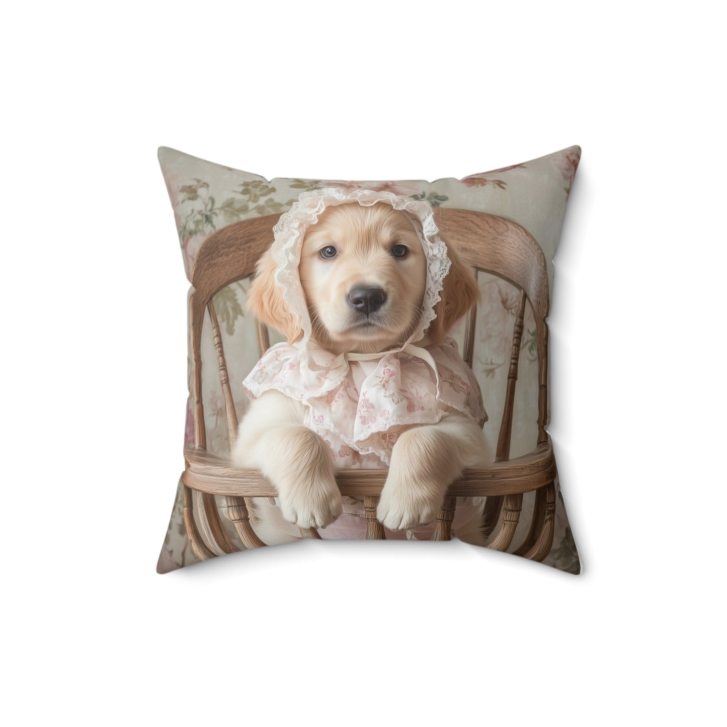 Golden Retriever in High Chair: "Victorian Pup" | Spun Polyester Square Pillow | Puppy Love Edition™