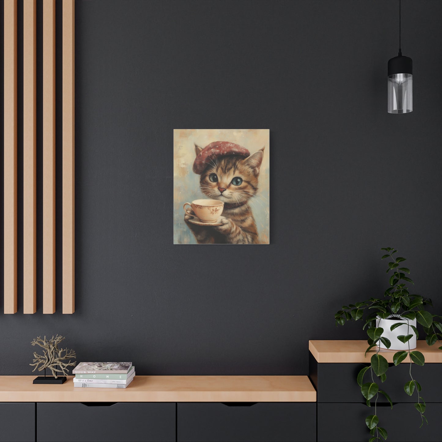 Tabby Cat with a Teacup: "Tea Time Tabby" | Matte Canvas Print, Stretched, 1.25 | Cafe Companions Edition™