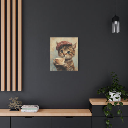 Tabby Cat with a Teacup: "Tea Time Tabby" | Matte Canvas Print, Stretched, 1.25 | Cafe Companions Edition™