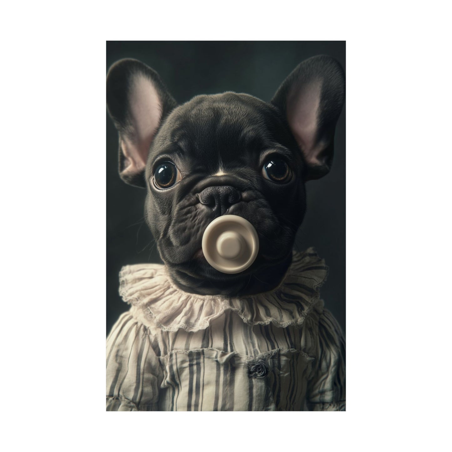 French Bulldog in Striped Baby Gown: "Vintage Cherub" | Matte Vertical Posters | Puppy Love Edition™