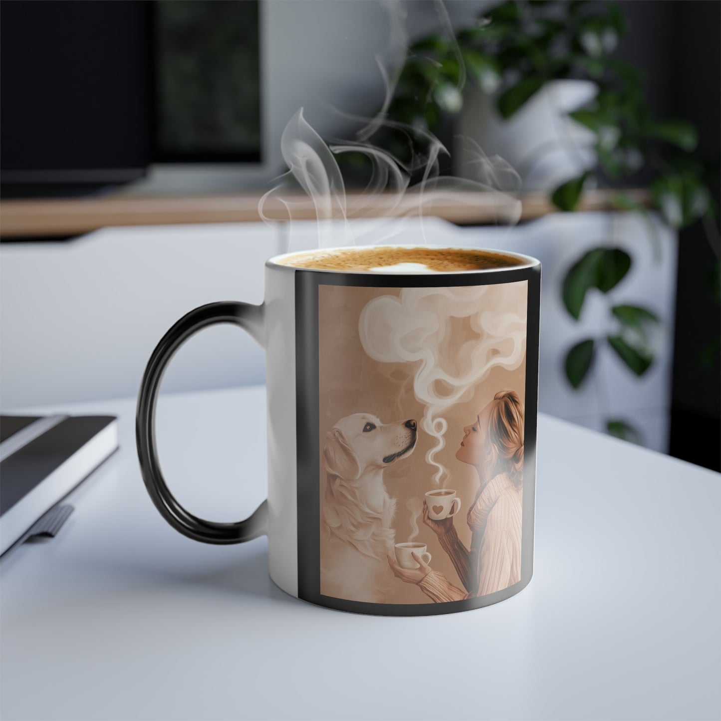 Golden Dog and Coffee: "Warm Paws, Warm Hearts" | Color Morphing Coffee Mug, 11oz | Bliss Edition™