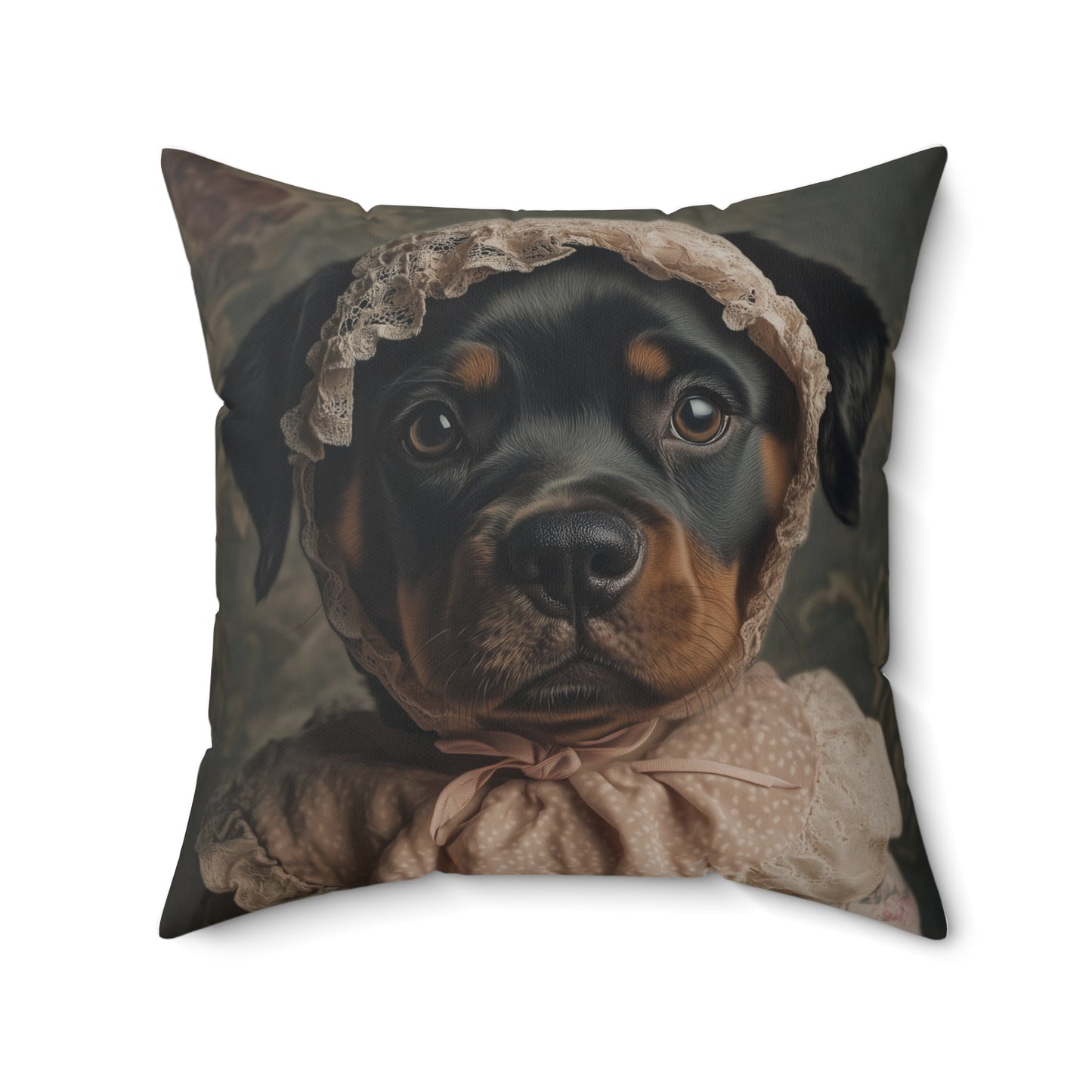 Rottweiler in Pink Lace: "Timeless Tenderness" | Spun Polyester Square Pillow | Puppy Love Edition™