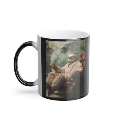 Sloth in Bathrobe: "The Relaxed Royal" | Color Morphing Coffee Mug, 11oz | Pawgue Chic Edition™