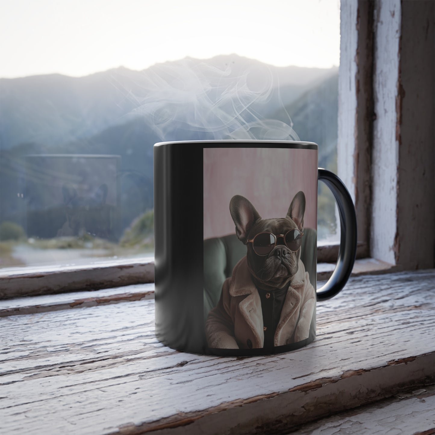 French Bulldog in Blush Attire: "Pawsh Elegance." | Color Morphing Coffee Mug, 11oz | Pawgue Chic Edition™