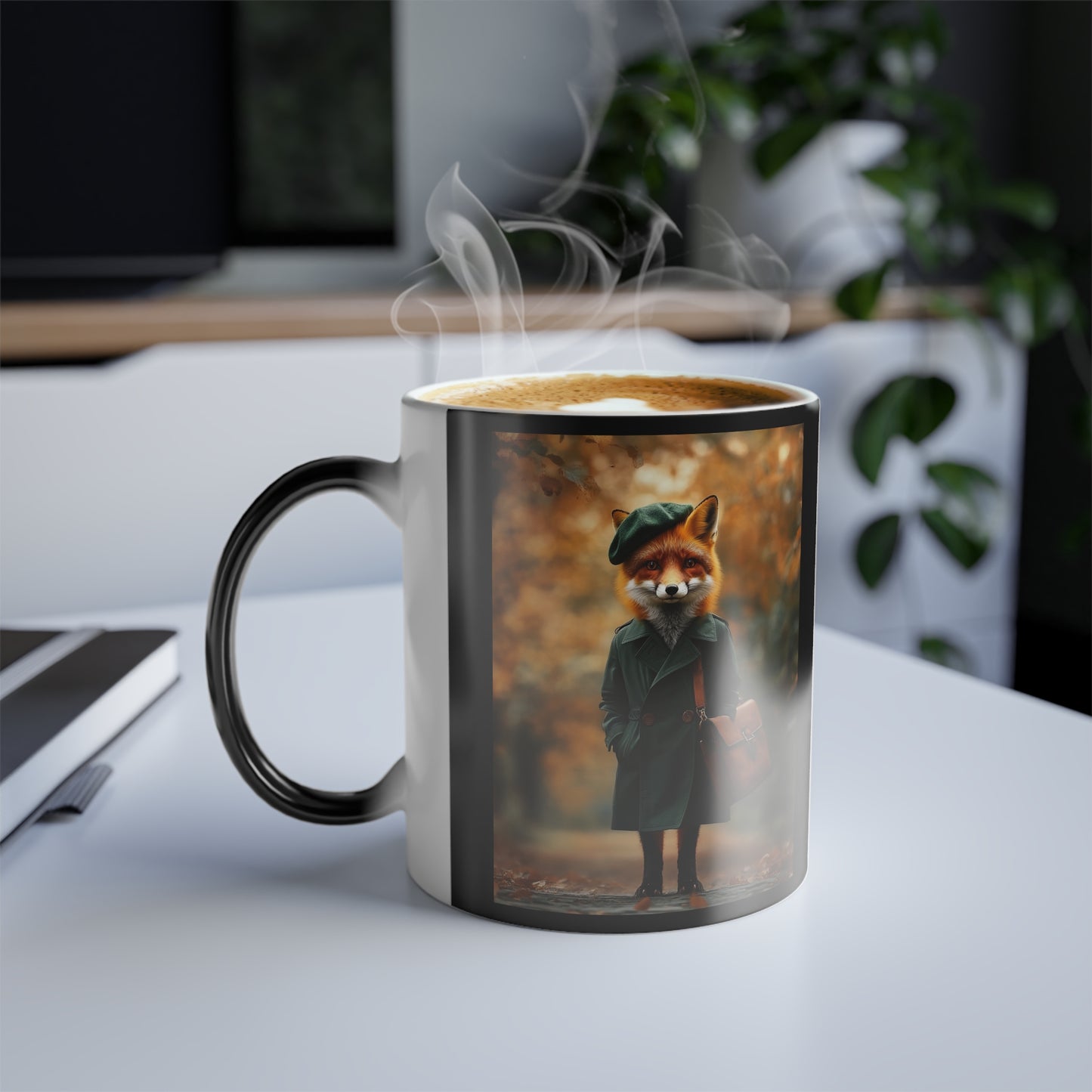 Fox in Autumn Coat: "Forest Chic Stroll." | Color Morphing Coffee Mug, 11oz | Pawgue Chic Edition™