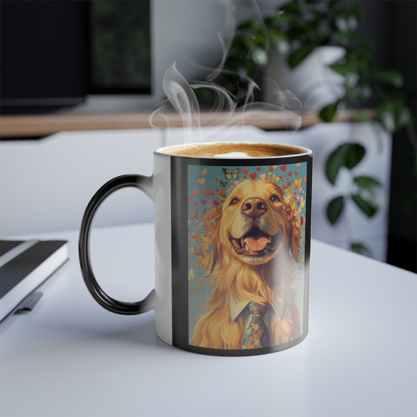 Golden Retriever with Butterflies and Hearts: "Golden Bliss" | Color Morphing Coffee Mug, 11oz | Bliss Edition™