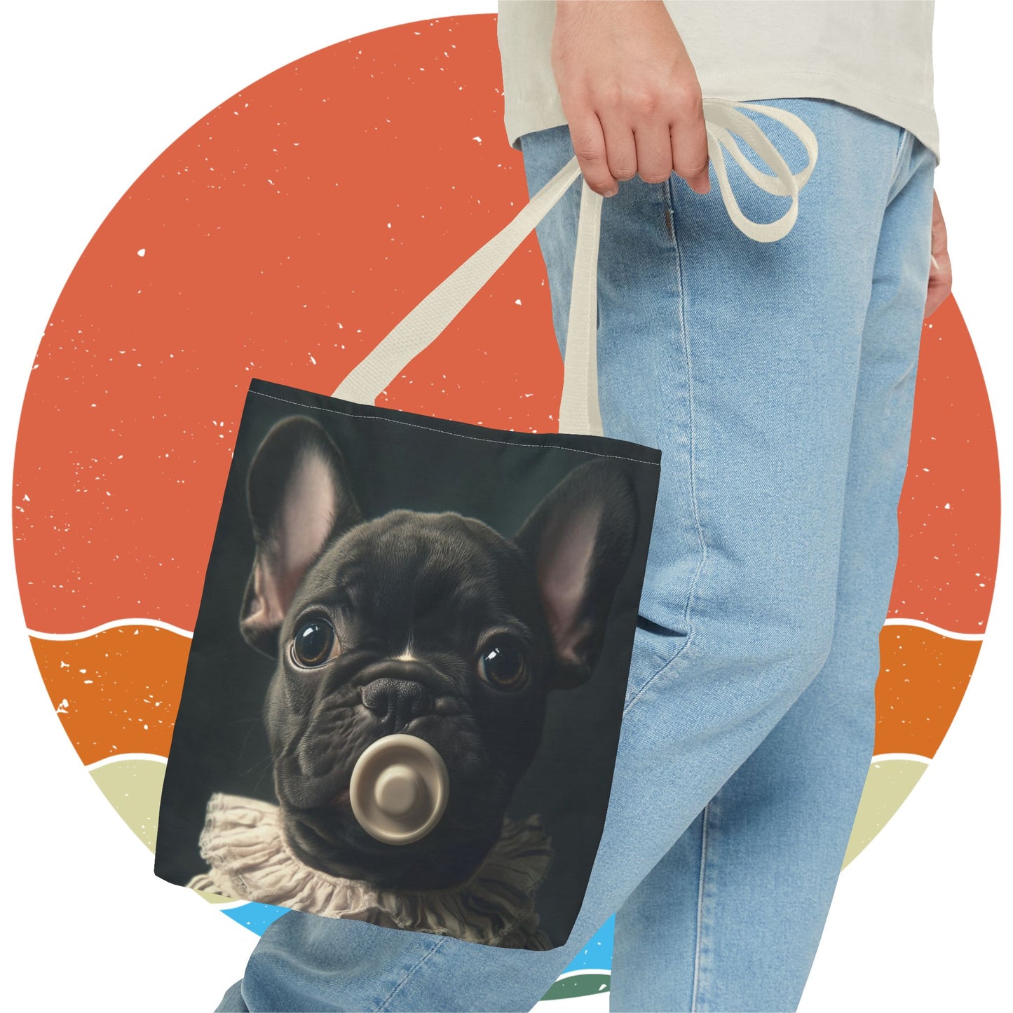 French Bulldog in Striped Baby Gown: "Vintage Cherub" | Tote Bag (AOP) | Puppy Love Edition™