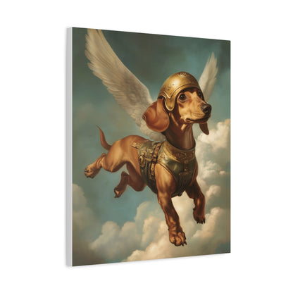 Dachshund as Hermes: "Heavenly Hound in Flight." | Matte Canvas Print, Stretched, 1.25 | Historical Fiction Edition™