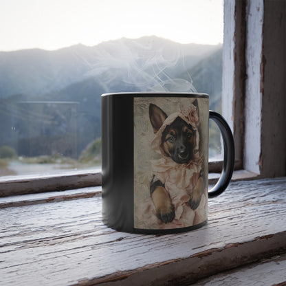 German Shepherd in Lace Dress Victorian Shepherd Elegance | Color Morphing Coffee Mug, 11oz | Puppy Love Edition™