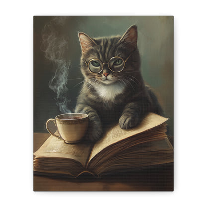 Tabby Cat with Open Book: "Scholarly Whiskers" | Matte Canvas Print, Stretched, 1.25 | Cafe Companions Edition™