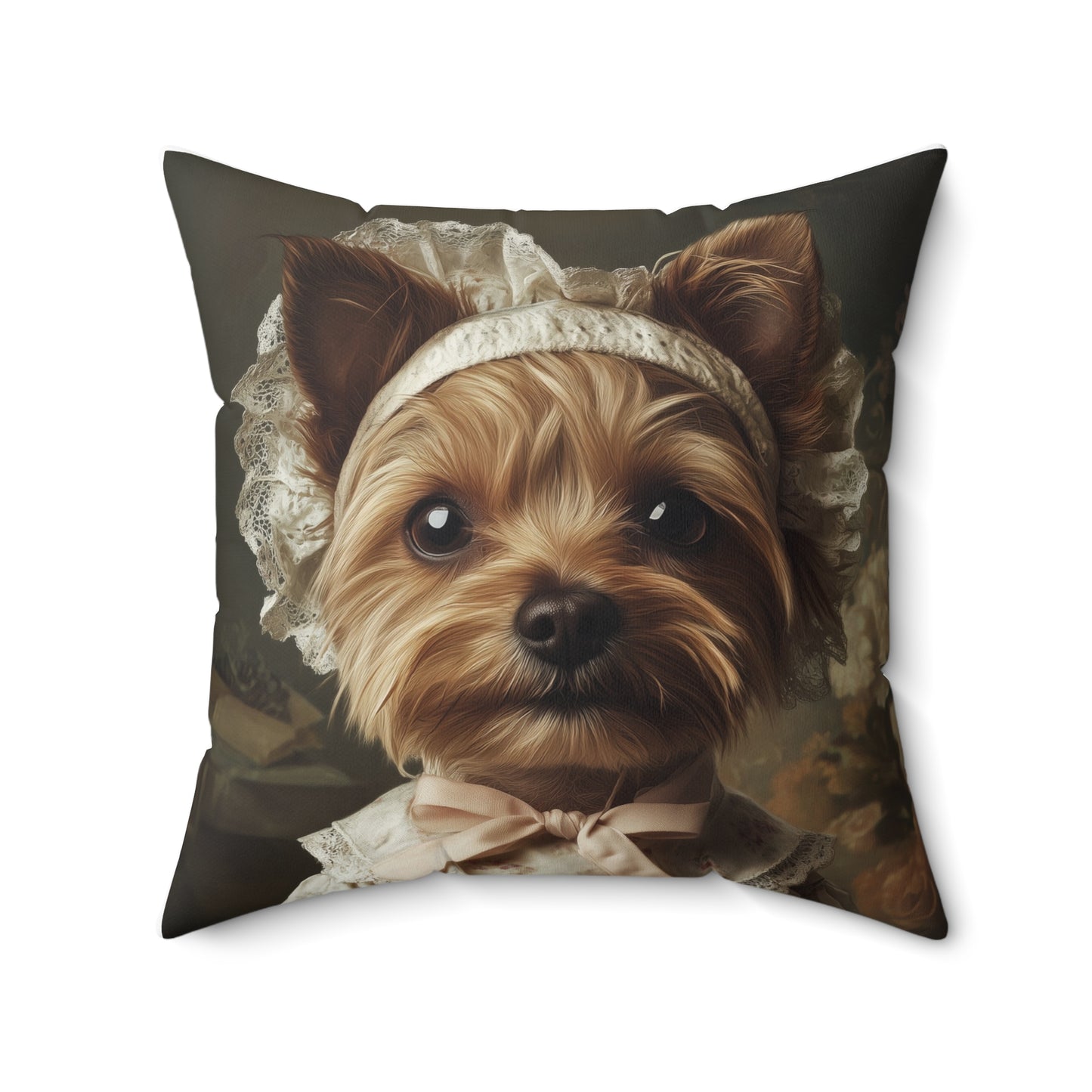 Yorkshire Terrier in Victorian Gown: "Gentle Grace" | Spun Polyester Square Pillow | Puppy Love Edition™