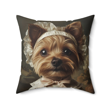 Yorkshire Terrier in Victorian Gown: "Gentle Grace" | Spun Polyester Square Pillow | Puppy Love Edition™