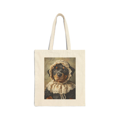 Rottweiler in Lace Bonnet: "The Tender Guardian" | Canvas Tote Bag | Puppy Love Edition™