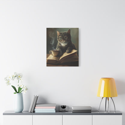 Tabby Cat with Open Book: "Scholarly Whiskers" | Matte Canvas Print, Stretched, 1.25 | Cafe Companions Edition™