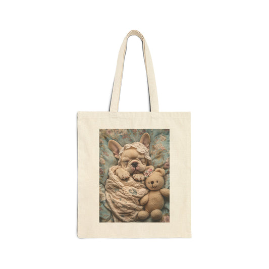 French Bulldog in Baby Bonnet: "Dreamy Slumber" | Canvas Tote Bag | Puppy Love Edition™