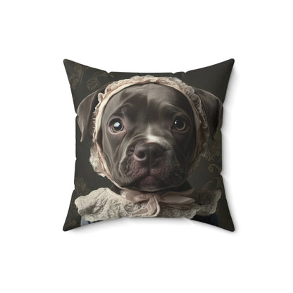 Pit Bull in Lace Bonnet: "Victorian Vigilance" | Spun Polyester Square Pillow | Puppy Love Edition™