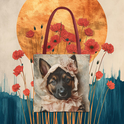 German Shepherd in Lace Bonnet: "Pastoral Guardian" | Tote Bag (AOP) | Puppy Love Edition™