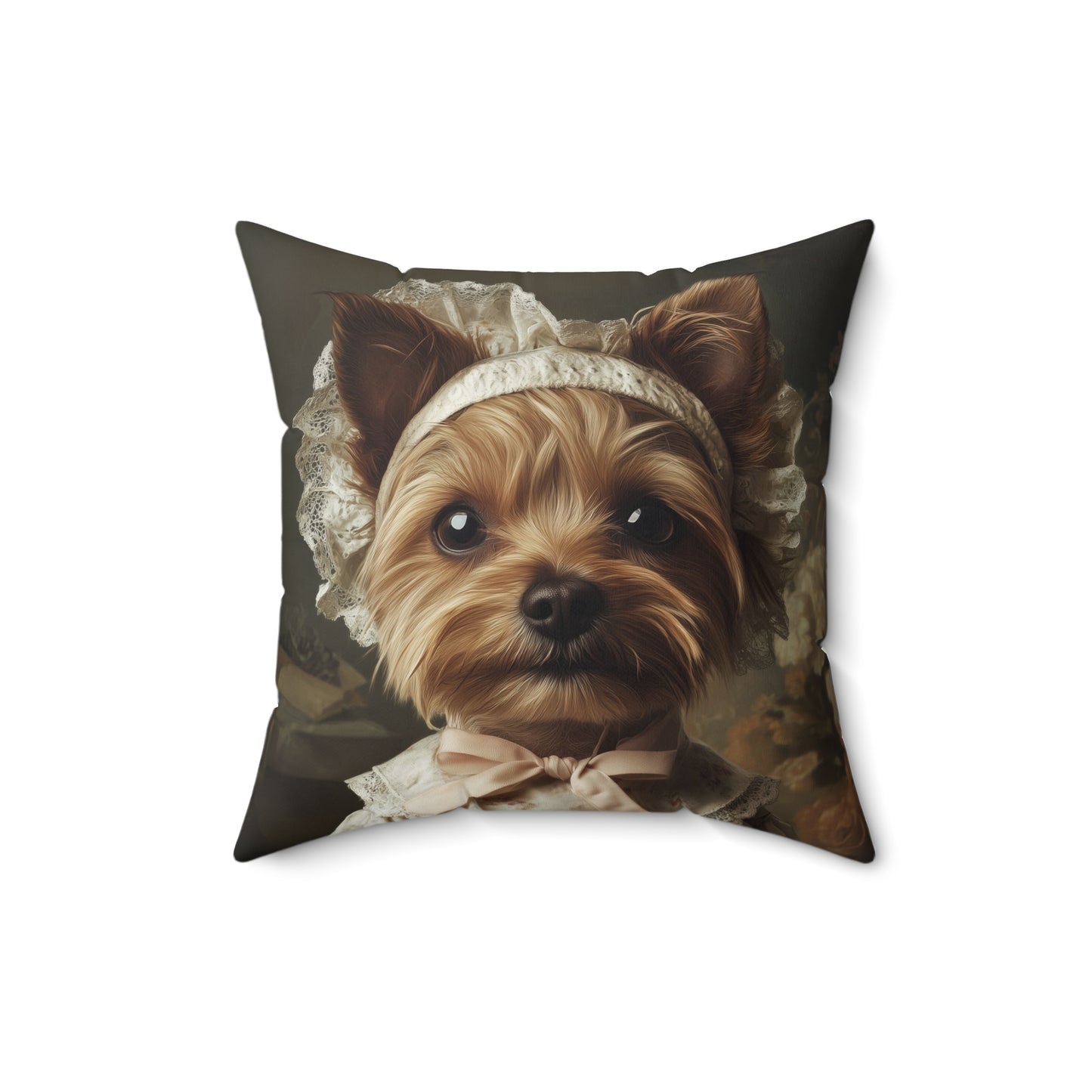 Yorkshire Terrier in Victorian Gown: "Gentle Grace" | Spun Polyester Square Pillow | Puppy Love Edition™