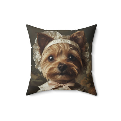 Yorkshire Terrier in Victorian Gown: "Gentle Grace" | Spun Polyester Square Pillow | Puppy Love Edition™