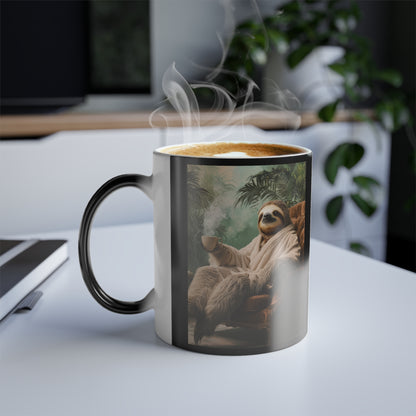 Sloth in Bathrobe: "The Relaxed Royal" | Color Morphing Coffee Mug, 11oz | Pawgue Chic Edition™