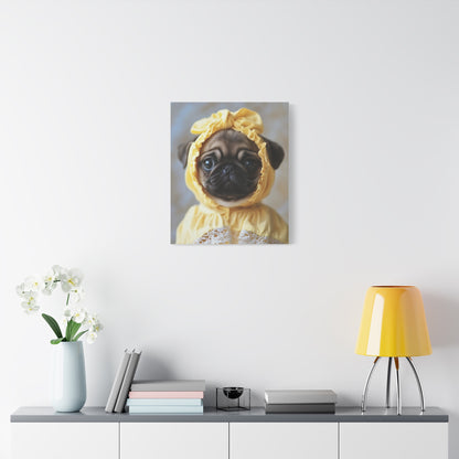 Pug in Yellow Bonnet: "The Sunshine Sweetie" | Matte Canvas Print, Stretched, 1.25 | Puppy Love Edition™