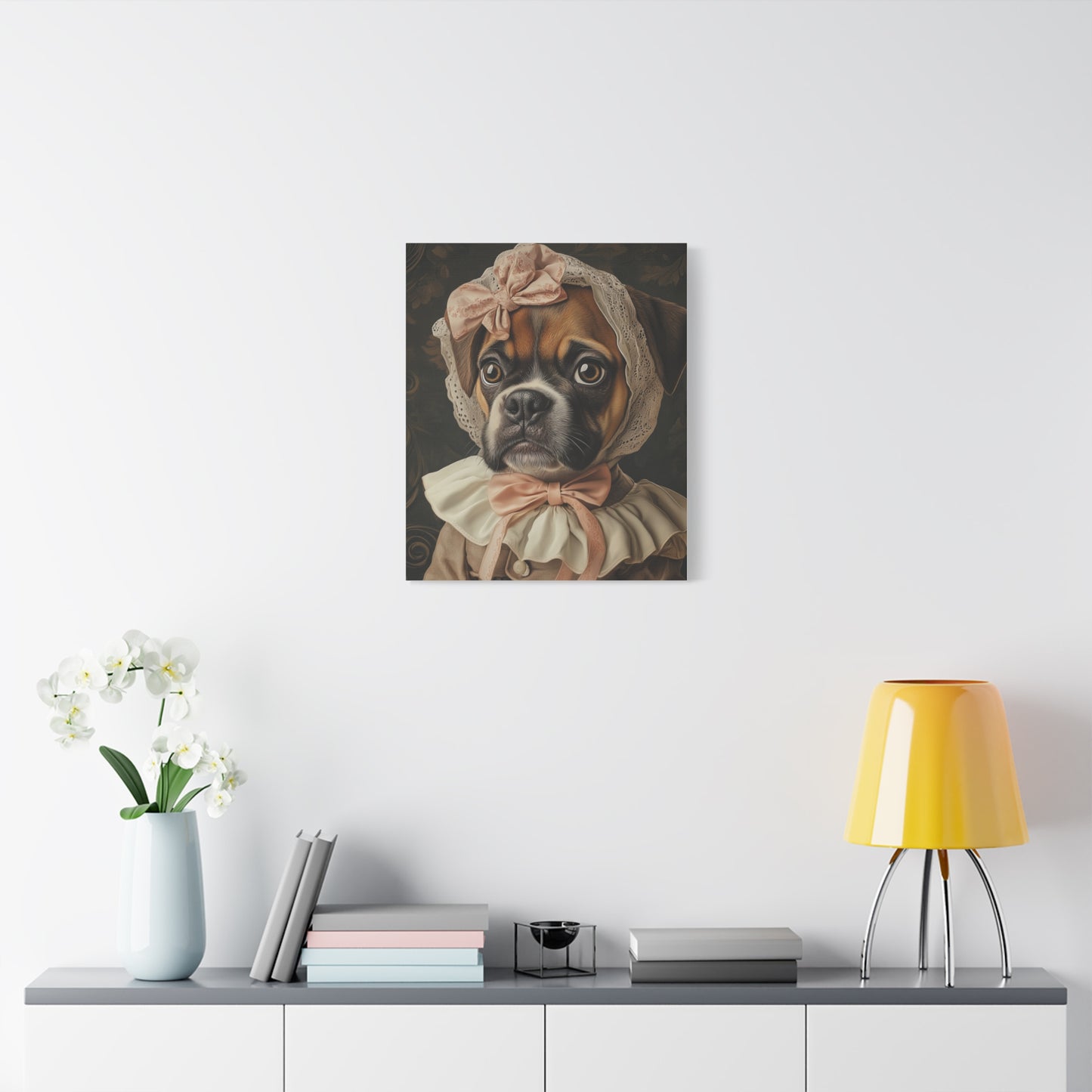 Boxer in Vintage Lace Bonnet: "Timeless Resolve" | Matte Canvas Print, Stretched, 1.25 | Puppy Love Edition™