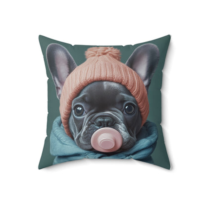 French Bulldog in Winter Baby Attire: "Cozy Cutie" | Spun Polyester Square Pillow | Puppy Love Edition™