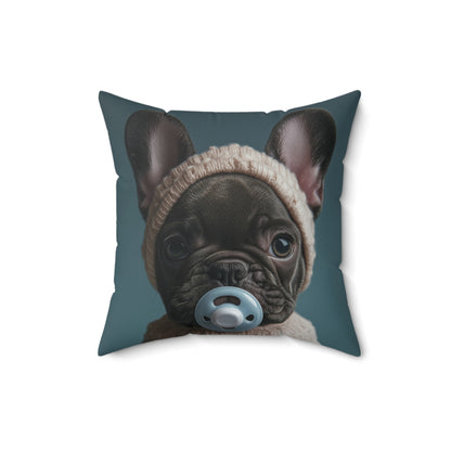 French Bulldog in Cozy Knit Sweater: "Bundle of Joy" | Spun Polyester Square Pillow | Puppy Love Edition™