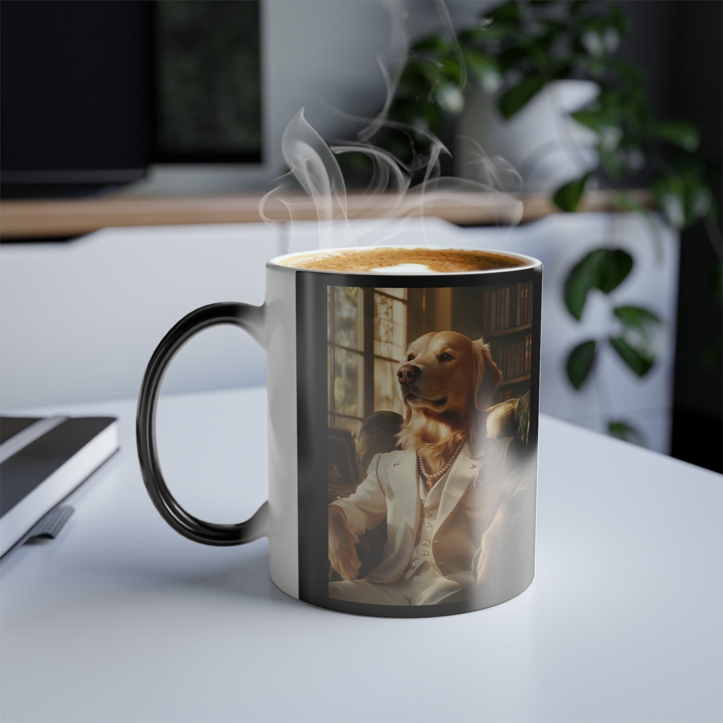 Golden Retriever in White Suit: "The Ivory Aristocrat" | Color Morphing Coffee Mug, 11oz | Pawgue Chic Edition™