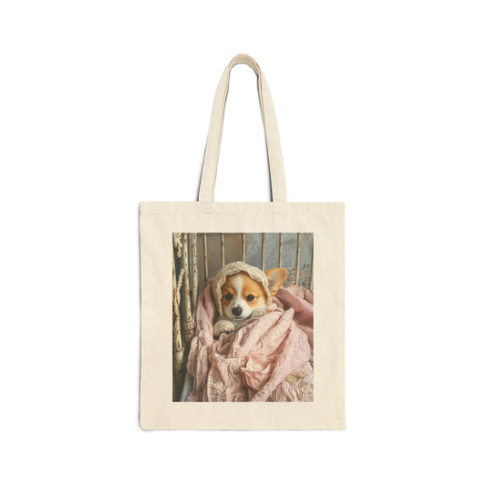 Corgi in Vintage Crib: "Cherished Slumber" | Canvas Tote Bag | Puppy Love Edition™