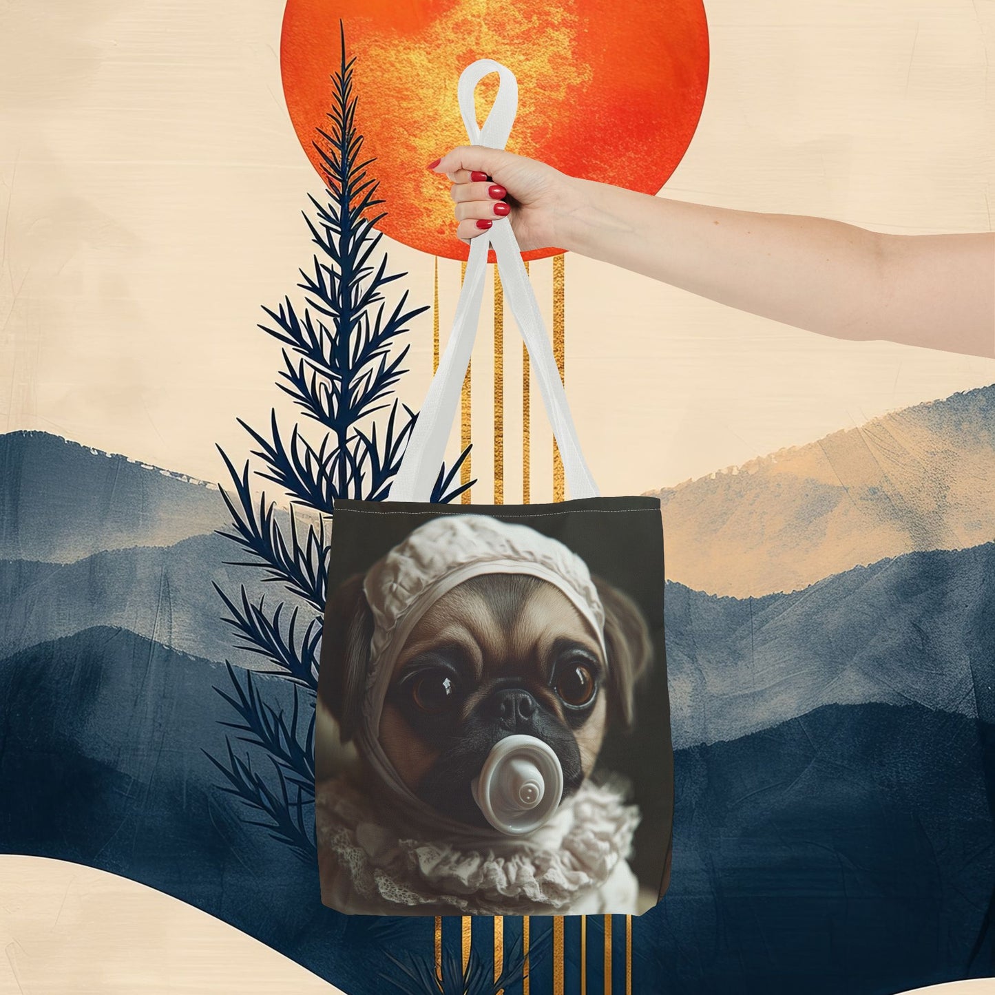 Pug in Ivory Bonnet: "Timeless Innocence" | Tote Bag (AOP) | Puppy Love Edition™