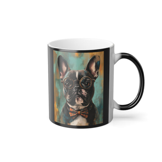 French Bulldog with Retro Monocle: "The Dapper Visionary" | Color Morphing Coffee Mug, 11oz | Vintage Edition™