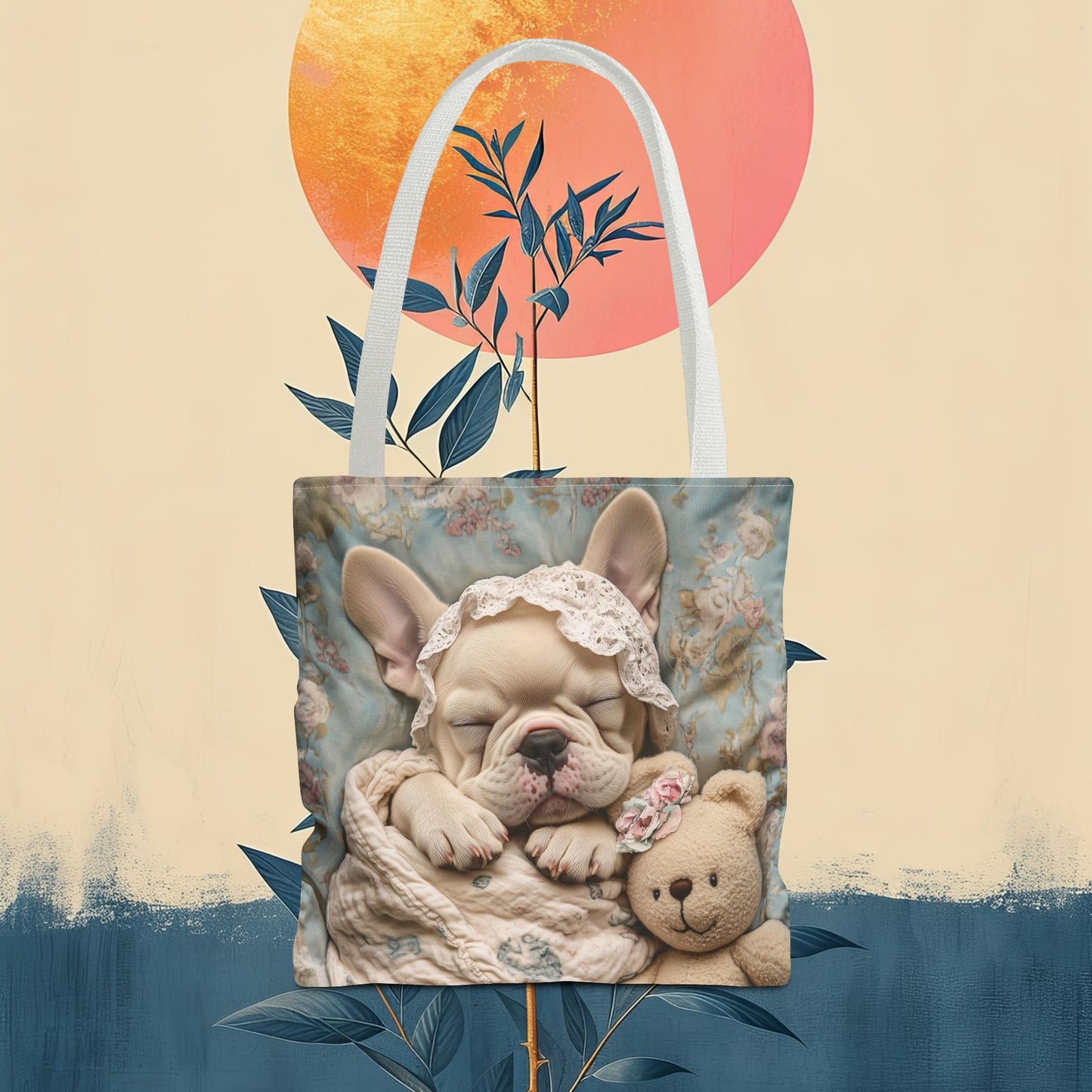 French Bulldog in Baby Bonnet: "Dreamy Slumber" | Tote Bag (AOP) | Puppy Love Edition™