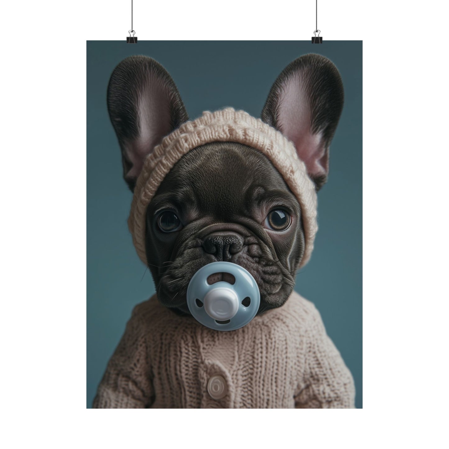 French Bulldog in Cozy Knit Sweater: "Bundle of Joy" | Matte Vertical Posters | Puppy Love Edition™: