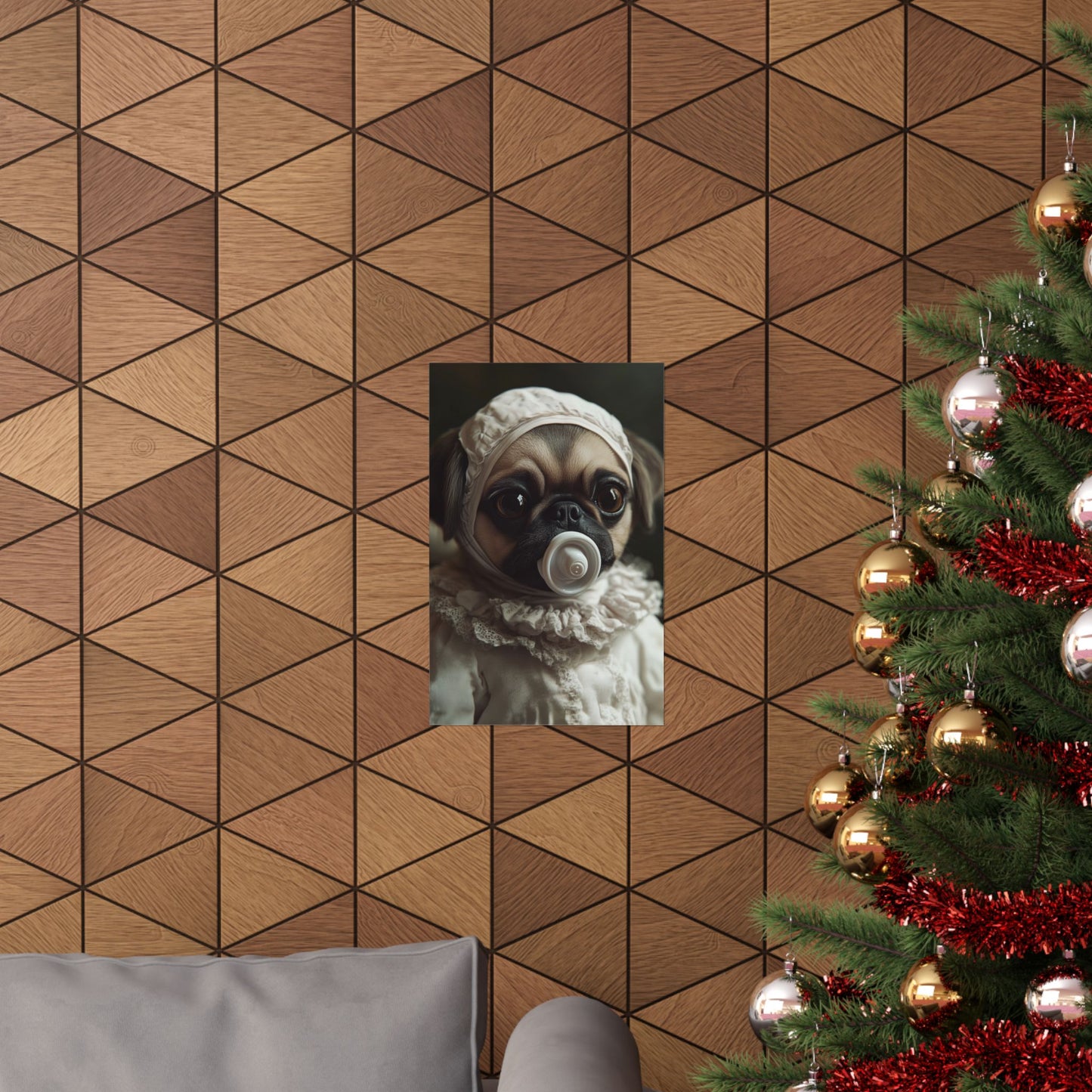 Pug in Ivory Bonnet: "Timeless Innocence" | Matte Vertical Posters | Puppy Love Edition™