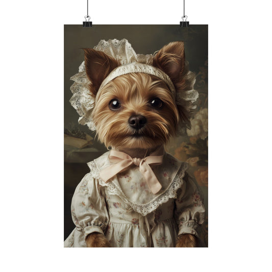 Yorkshire Terrier in Victorian Gown: "Gentle Grace" | Matte Vertical Posters | Puppy Love Edition™