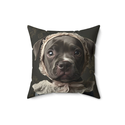 Pit Bull in Lace Bonnet: "Victorian Vigilance" | Spun Polyester Square Pillow | Puppy Love Edition™