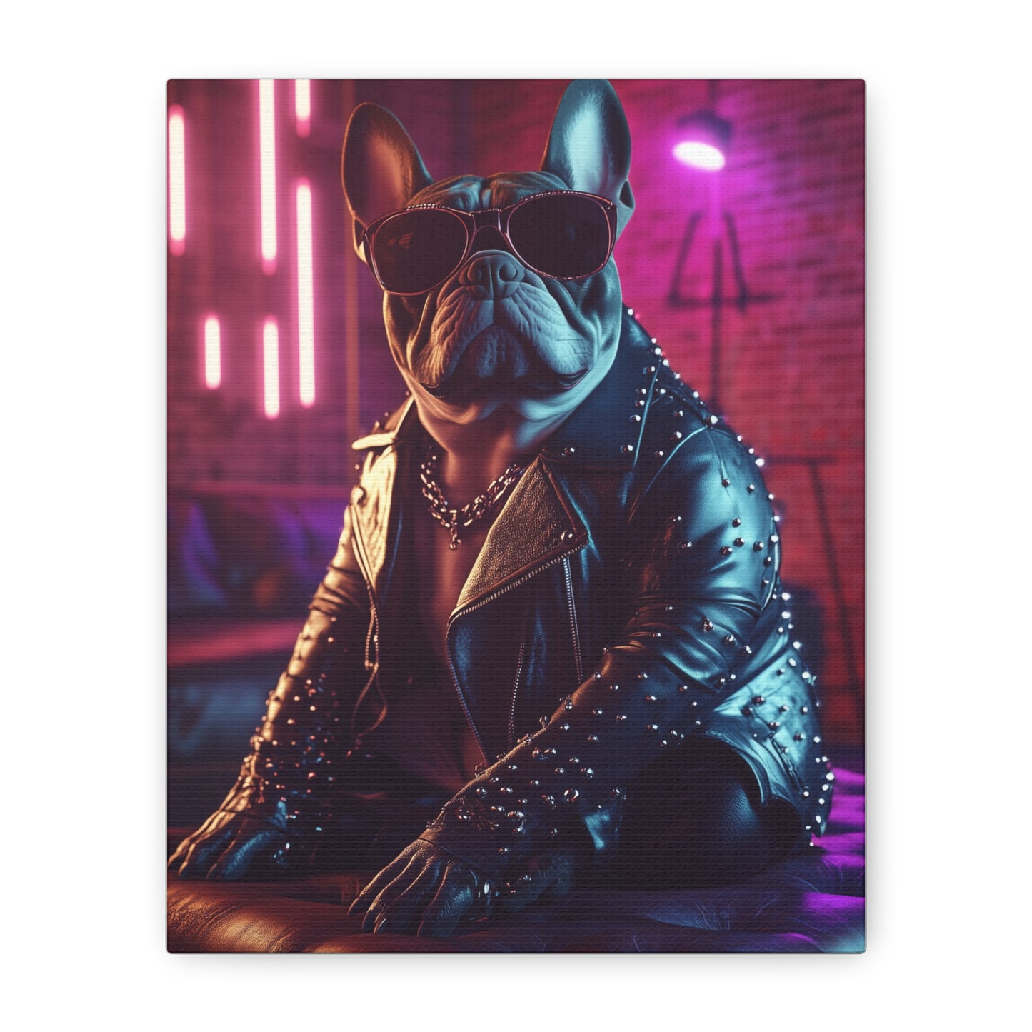 French Bulldog in Studded Leather Jacket: "Punk Pup" | Matte Canvas Print, Stretched, 1.25 | Pawgue Chic Edition™