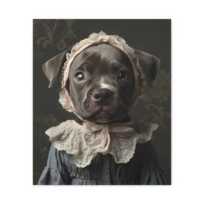 Pit Bull in Lace Bonnet: "The Victorian Pup" | Matte Canvas Print, Stretched, 1.25 | Puppy Love Edition™