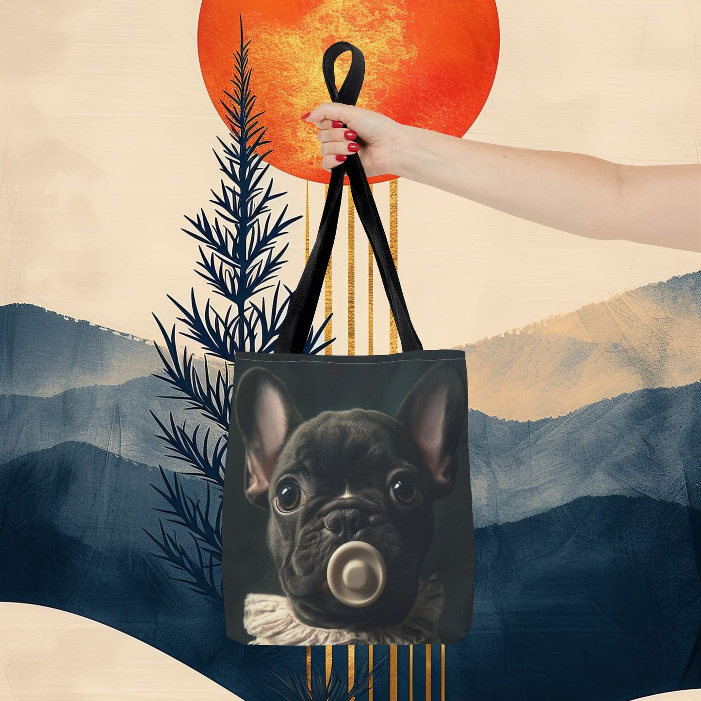 French Bulldog in Striped Baby Gown: "Vintage Cherub" | Tote Bag (AOP) | Puppy Love Edition™