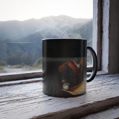 Tuxedo Cat as Napoleon: "Imperial Feline Majesty." | Color Morphing Coffee Mug, 11oz | Historical Fiction Edition™