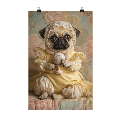 Pug in Yellow Frills: "Victorian Darling" | Matte Vertical Posters | Puppy Love Edition™: